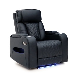 طقم كنبة أريكة كهربائية بآلية استلقاء من الجلد بتصميم عصري من Geeksofa Furniture مع كونسول وطاولة قابلة للطي لغرفة المعيشة - Product Image 5