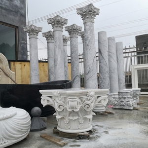 Colonna Romana Rotonda in Marmo Massiccio Intagliato Stile Corinzio per Giardini, Ville e Hotel Norton Factory, Pilastro Composito Quadrato Cavo - Product Image 1