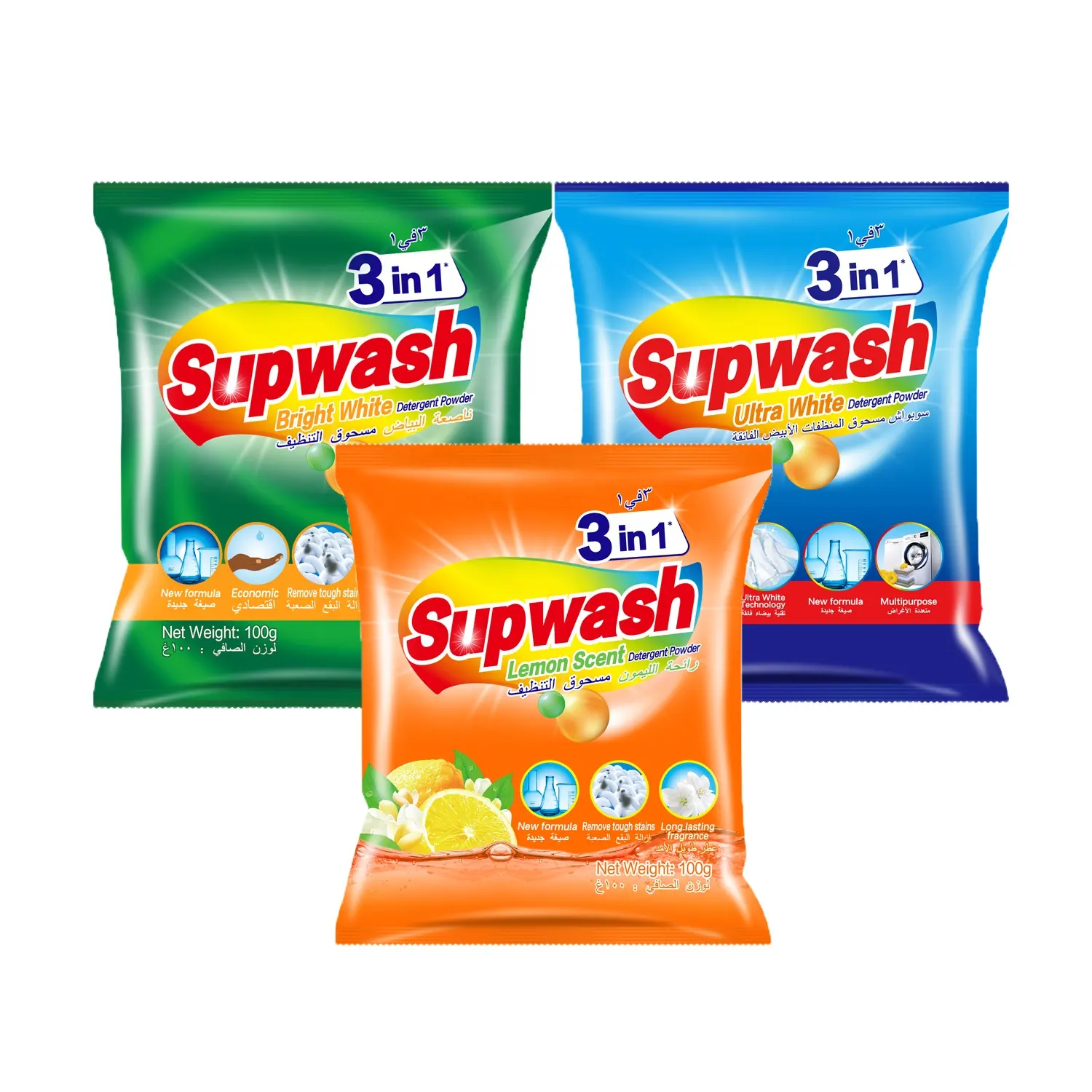 Supwash-detergente en polvo para lavado de ropa, detergente en polvo de espuma perfumado, 3 fragancias, 100g, barato