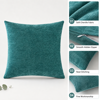 Housse de coussin carrée en tissu chenille haute densité anti-usure avec fermeture éclair invisible