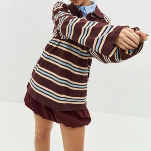Custom High Quality <strong>Women</strong> Vintage Striped Rugby <strong>Polo</strong> <strong>Long</strong> <strong>Sleeve</strong> Top Oversized Round Collar Half Button Casual Pullover <strong>Shirt</strong> - Product Image 3