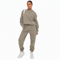 Ensemble décontracté femme vert sauge sur mesure, sweat à capuche court oversize et pantalon de jogging taille élastique, fabrication OEM ODM