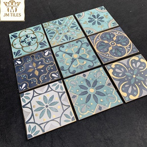 Carreaux de céramique marocains bleus dorés à motifs floraux 200x200mm, carreaux décoratifs plaqués or pour murs et sols de cuisine et salle de bain - Product Image 6