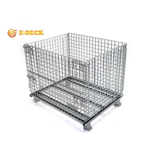 E-DECK chine robuste pliable démontable en acier doux en métal empilable industriel de chariot élévateur d'entrepôt conteneur en treillis métallique cage