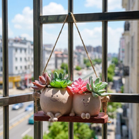 ROOGO Pot de fleurs suspendu en résine, motif Mère et Fille, avec trou de drainage - Décoration murale légère pour plantes succulentes/plantes, style champêtre mignon