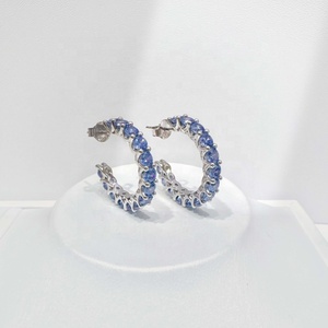 Pendientes de plata de ley 925 personalizados con piedra azul, estilo CC, elegantes, grandes, delicados, estilo occidental, con zafiro y circonita para mujer. - Product Image 3