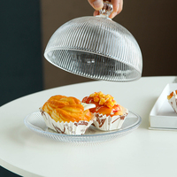 Plateau à gâteau en verre cannelé vertical avec couvercle en dôme, écologique, sûr pour les aliments, plateau de service pour desserts, fruits et pâtisseries