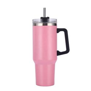 20/30/40 oz 절연 재사용 스테인레스 스틸 진공 플라스크 야외 여행 머그 핸들 밀짚 뚜껑 식기류 바쁜 텀블러 - Product Image 6