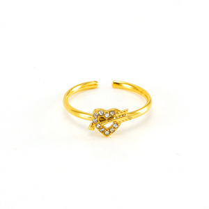 Zogxin Heart Shape Ring Gold Tone Arrow Through Heart Adjustable Women's Jewelry Gift Fashion Ring Pave Setting - Product Image 5