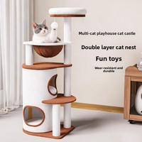 Arranhador e Estrutura de Escalada para Gatos em Madeira Durável com Compartimento Aberto Integrado e Cama - Estilo Moderno e Atraente para Uso Interno e Externo