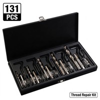 Jeu de tarauds et filières métriques 131 pièces M5-M12 en acier inoxydable HSS, insert Heli-Coil, outil de réparation automobile