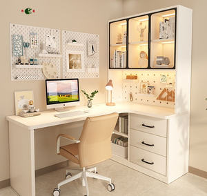 Cremefarbener Winde cken schreibtisch, Schreibtisch für Studenten zu Hause, Bücherregal, integrierter Computer tisch - Product Image 5