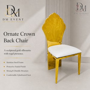 Chaise d'événement en acier inoxydable avec dossier sculpté doré et coussin blanc pour mariages et banquets d'hôtel – Vente en gros de sièges - Product Image 1