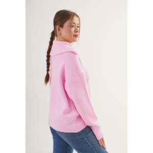 Pull en maille Thessaloniki rose à col zippé pour femme, manches longues, décontracté, anti-boulochage, 16 Gg, couleur corne - Product Image 1