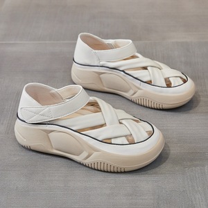 Sandalias de plataforma con tiras cruzadas tejidas a la moda para mujer, zapatos informales de verano con punta cerrada transpirables, calzado de suela gruesa antideslizante - Product Image 1