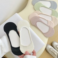 Chaussettes invisibles en maille à bouche peu profonde, couleur unie, couleur arc-en-ciel, couleur macaron, fibre de bambou, chaussettes antidérapantes en silicone pour femmes