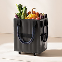 Grand sac de camping pliable réutilisable sur roulettes, chariot de courses à roulettes avec fermeture éclair, poignées pliables pour le marché, les voyages