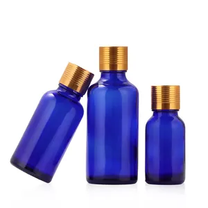 Blue 5ml 10ml 15ml 20ml 30ml 50ml 100ml Glass Round Skincare Serum Essential Oil Bottle With Gold Screw Cap