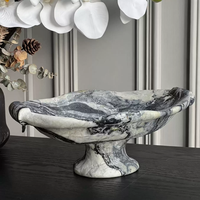 Corbeille à fruits en marbre onyx sur piédestal, décorative, sculptée à la main, centre de table moderne pour villa intérieure