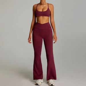 <span class=keywords><strong>Set</strong></span> di abbigliamento da Yoga solido con logo personalizzato per il controllo della pelle della pancia per donne - Product Image 5