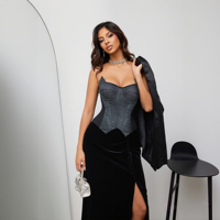 Corset Bustier Gothique en Dentelle pour Femme, Soutien Ferme, Respirant, Sans Bretelles, Amincissant, avec Fermeture Éclair au Dos, pour Soirées et Clubs