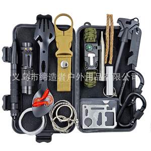 Juego de Herramientas Multifuncionales de Supervivencia Yiwu, Cuchara-Tenedor de Acero Inoxidable, 21 cm, Negro, 13 Piezas, Equipo de Campamento y Aventura - Product Image 2