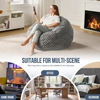 Fauteuil pouf moelleux en velours côtelé avec rembourrage en mousse déchiquetée et housse lavable pour chambre, dortoir, lecture et jeux