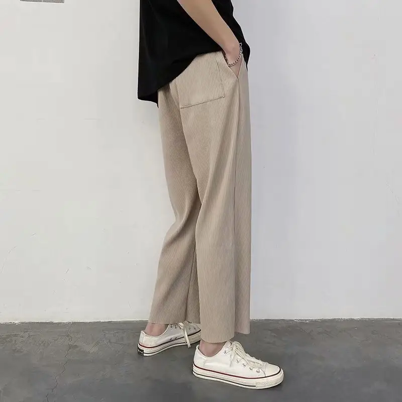 M9167 Man Casual Tie Leg Straight Pants Woman Corduroy Solid Color Oversize Trousers Men Warm Korean Streetwear Pants