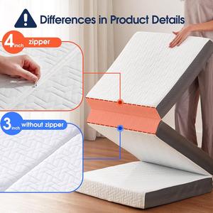 Kasur lipat tiga 4 inci portabel, kasur quilt, tempat tidur tamu, berkemah, portabel, dengan penutup yang dapat dilepas, busa memori, alas lantai - Product Image 2