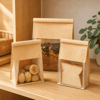 Sac de boulangerie personnalisé imprimé en papier brun avec fenêtre de visualisation, fermeture à fil et fond carré pour biscuits, pâtisseries, commandes sous marque privée pour boulangeries