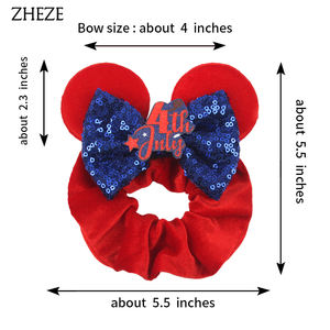 Nouveaux accessoires pour cheveux pour la fête de l'Indépendance, Statue de la Liberté, logo du drapeau américain, nœud en flanelle à paillettes, attaches pour cheveux en forme d'oreilles de souris pour filles - Product Image 4