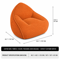 Fauteuil d'appoint paresseux en gros, livré en boîte avec rembourrage inclus, moderne, orange, dossier haut, fournisseur chinois pour espace de lecture intérieur