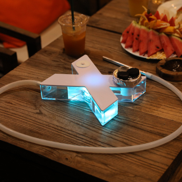 Cross Border Hot Selling Modern Minimalist Portable Frosted Plastic LED Arab X Shape Design Hookah