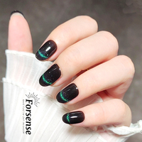 Logo personnalisé oeil de chat design presse sur les ongles kit d'emballage charmant ensemble de faux ongles ovales courts magnétique noir or pointe de faux ongles