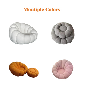 Fauteuil de loisirs HLM48 en tissu bouclé blanc nordique de qualité supérieure, canapé rond pivotant, chaise citrouille pour salon et chambre à coucher, ensembles de canapés - Product Image 2