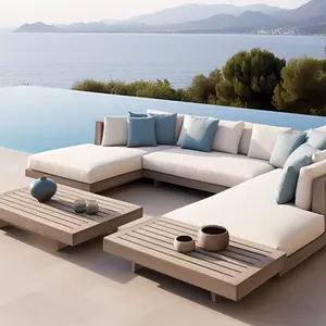Set Outdoor Weathered Teak Patio Garden Outdoor Wood Sofa Set 7 Seater Furniture