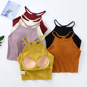 2023 été Offre Spéciale femmes <span class=keywords><strong>coton</strong></span> sans couture court mince sangle sport culture <span class=keywords><strong>gilet</strong></span> haut avec soutien-gorge sans fil - Product Image 1