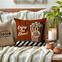 Housse de coussin rétro avec affiche de cinéma, équipée de popcorn, de bandes de diapositives et d'un motif en bois, décoration de canapé pour la maison