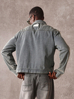 Veste en jean surdimensionnée pour homme, style rétro, effet vieilli, avec 3 bandes latérales, décontractée, style throwback