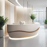 Comptoir de réception de salon de beauté de barbier minimaliste futuriste blanc brillant avec logo