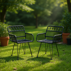 Set di 2 sedie da giardino in acciaio nero, mobili da esterno contemporanei, design con gambe affusolate e resistenti - Product Image 2