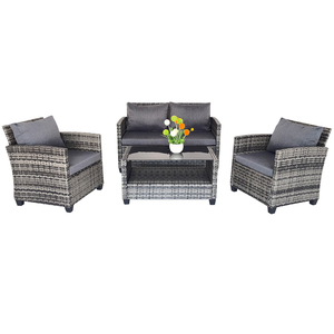 Fabrication de gros Ensemble de <span class=keywords><strong>4</strong></span> tables et <span class=keywords><strong>chaises</strong></span> en <span class=keywords><strong>rotin</strong></span> pour le loisir et la conversation avec pieds en plastique - Product Image 1