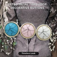 Attache pratique et élégante en métal rond de luxe, lavable en machine, avec perles turquoise, pour cardigans et vestes de tous les jours