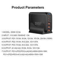 Chargeur rapide USB C 200W GaN, station de charge USB C 6 ports, bloc cube, adaptateur multiprise pour Macbook, iPad, iPhone