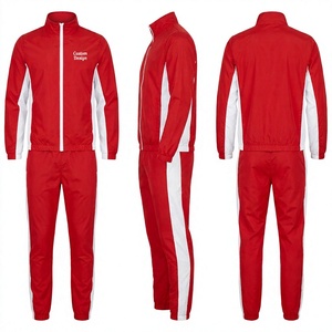 Survêtement unisexe rouge et blanc à manches longues avec fermeture éclair, col montant, coupe sportive, en polyester, pour l'automne - Product Image 1