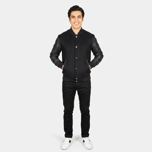 Blouson universitaire homme tendance en toile à col montant, avec logo personnalisé sur le devant, imperméable, coupe-vent, respirant, 100 % coton, pour l'hiver - Product Image 1