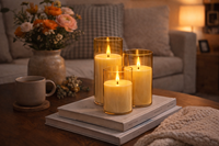 Ensemble de 3 bougies LED sans flamme, bougies vacillantes en cire véritable ambrée avec télécommande pour la décoration de la maison, mariage, Noël