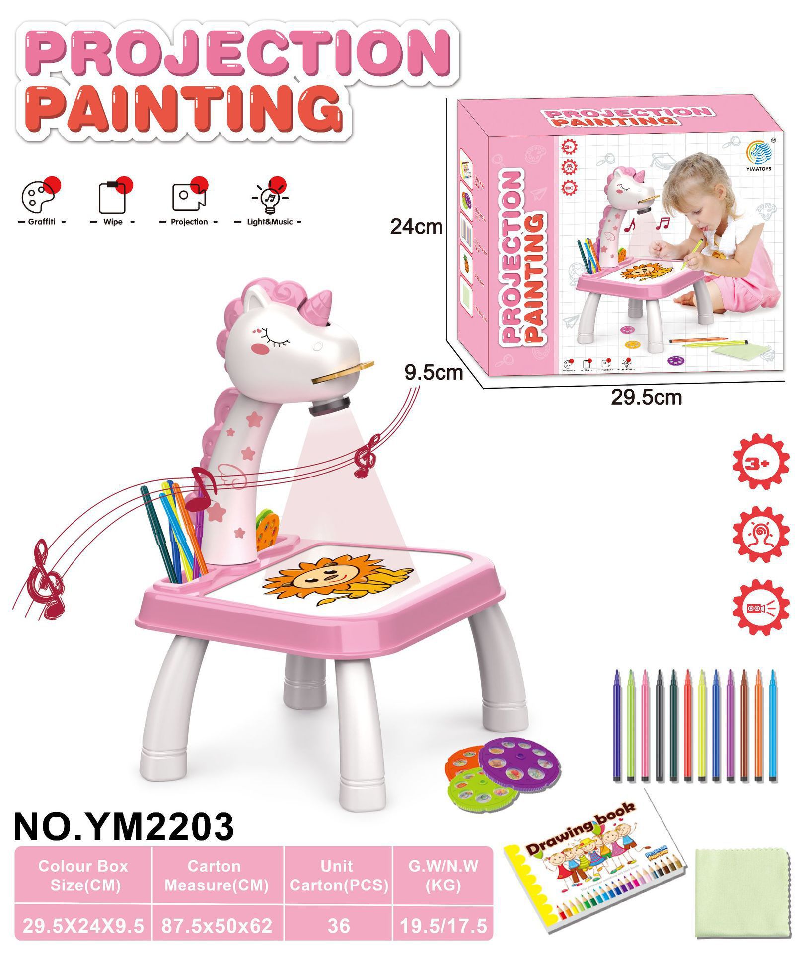 Table de projection Licorne - Rose