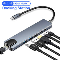 Hub Multipuerto 6 en 1 con Estación de Acoplamiento USB-C, Ethernet de 100 Mbps, Compatible con Smartphones, Tablets, USB 3.0, 4K/30Hz para Laptop y Teléfono