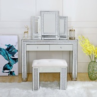 Ensemble de coiffeuse avec miroir pliant en argent scintillant, miroir en diamant écrasé, ensemble de coiffeuse pour la maison et l'hôtel